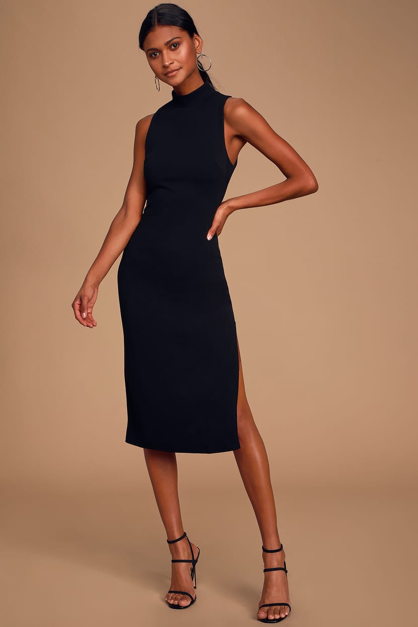 Black Sleeveless Dress - Bodycon Midi Dress - Mock Neck Dress - Lulus