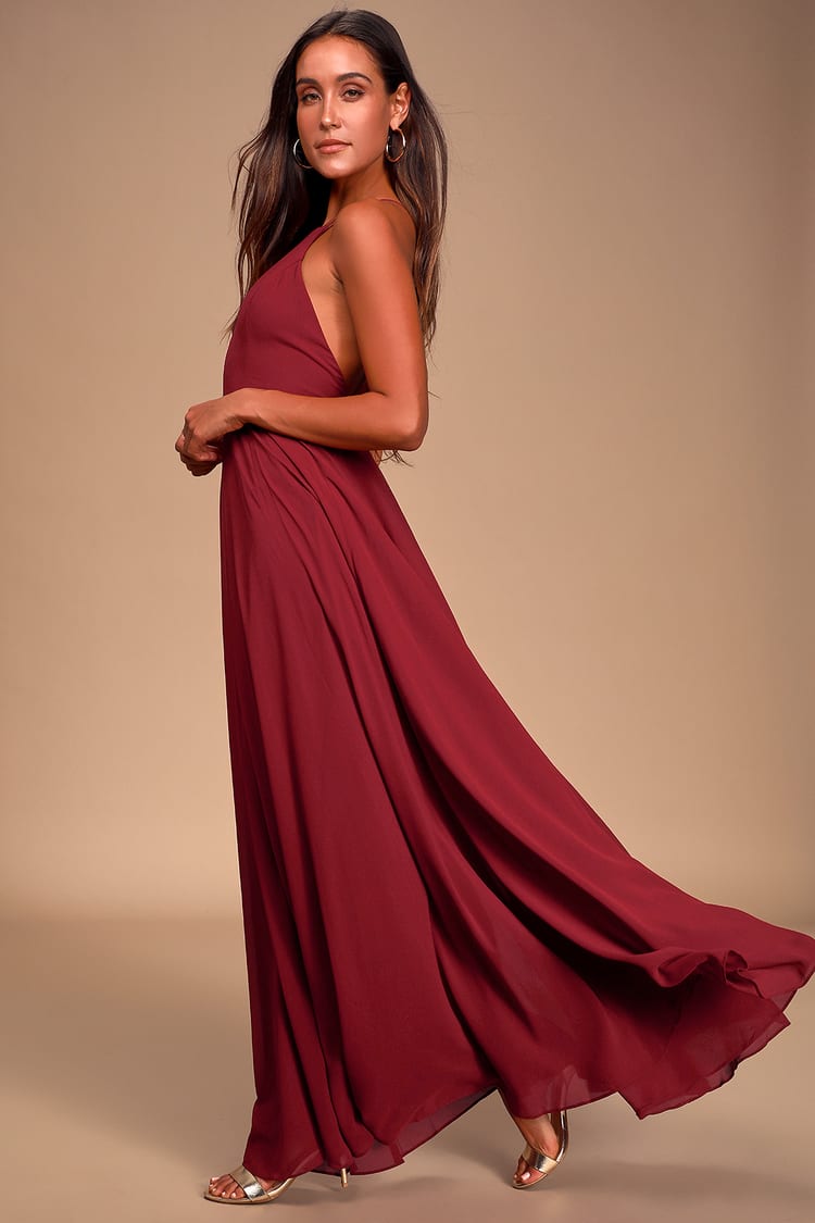 Beautiful Wine Red Dress - Maxi Dress - Backless Maxi Dress - Lulus