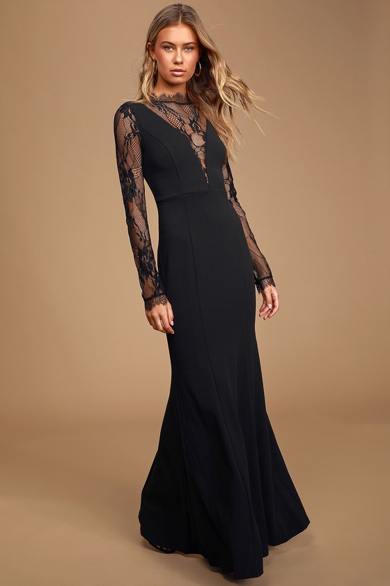 Sexy Black Lace Dress - Illusion Neck Maxi - Mermaid Maxi Dress - Lulus