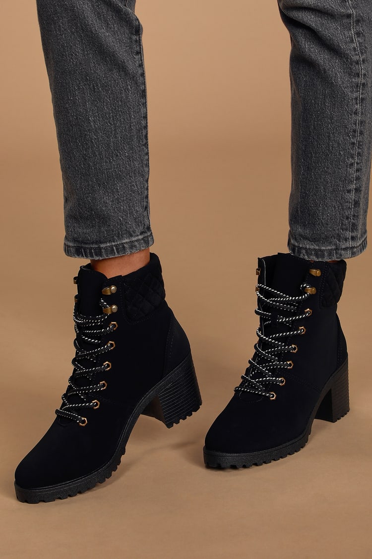 Cute Black Nubuck Boots - Lace-Up Boots - High Heel Boots - Vegan - Lulus