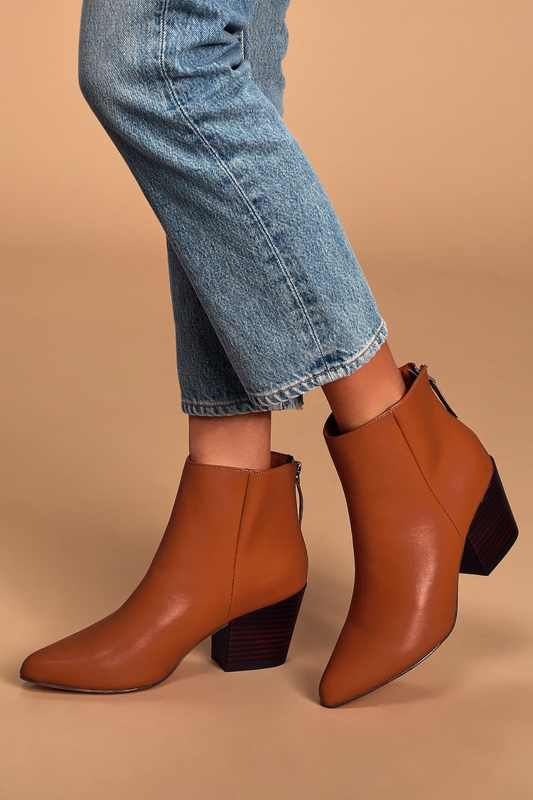 Chic Cognac Boots - Ankle Booties - Vegan Leather Ankle Boots - Lulus