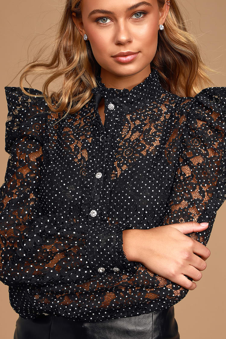 Chic Black and White Lace Top - Polka Dot Top - Long Sleeve Top - Lulus