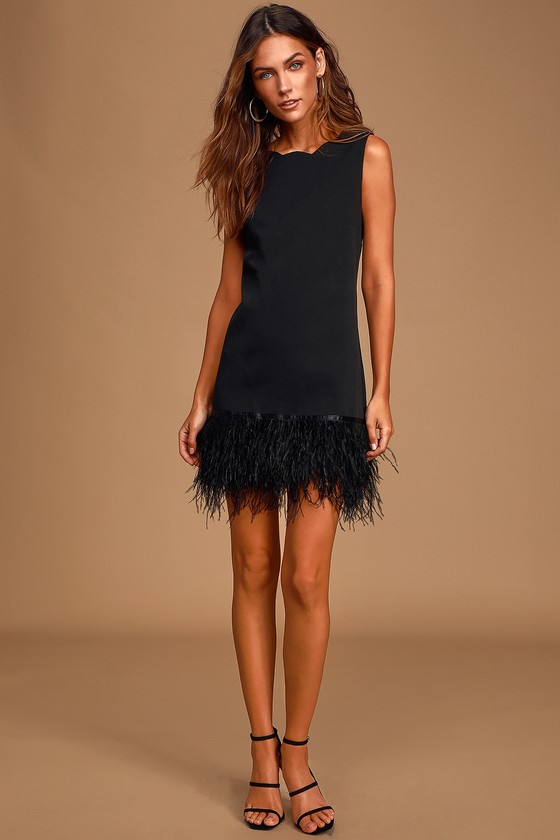 Black dress with feathers on cheap bottom