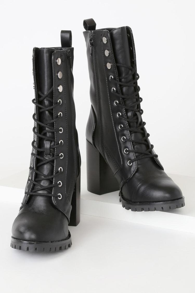 Dolce Vita Ayleen - Black Mid-Calf Boots - Lace-Up Platform Boots - Lulus