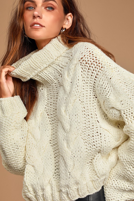 Cute Cream Sweater - Cable Knit Sweater - Turtleneck Sweater