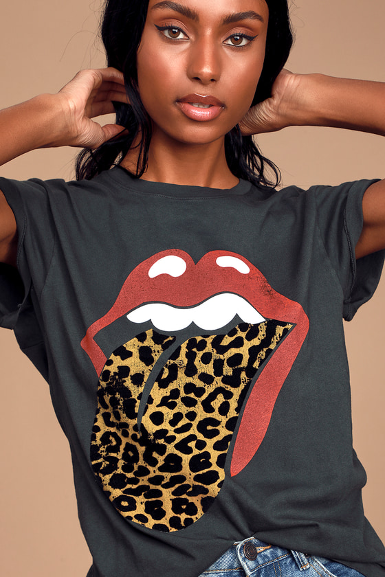 DAYDREAMER Rolling Stones Leopard Tongue - Graphic Tee - T-Shirt - Lulus