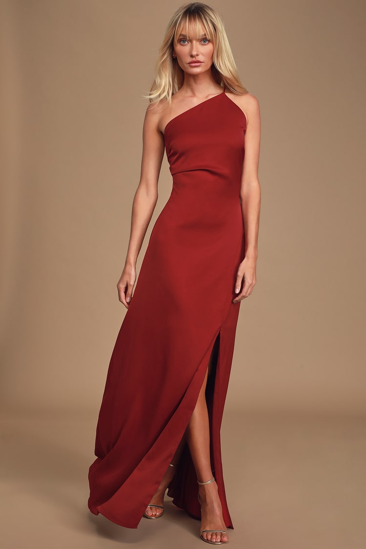 Keepsake Captivating Gown - One-Shoulder Dress - Satin Slip Dress - Lulus