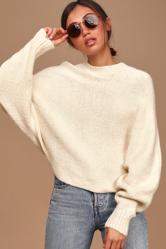 Cute Cream Sweater - Dolman Sleeve Sweater - Knit Sweater