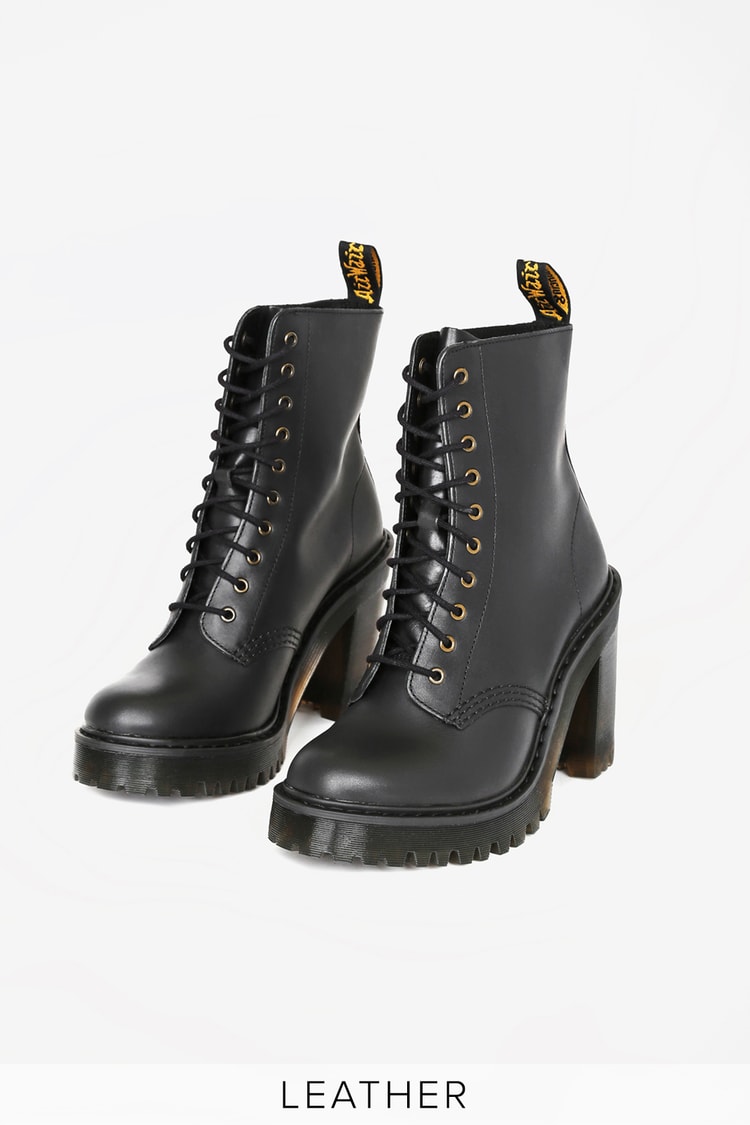 Dr. Martens Kendra - Black Leather Boots - Lace-Up High Heels - Lulus