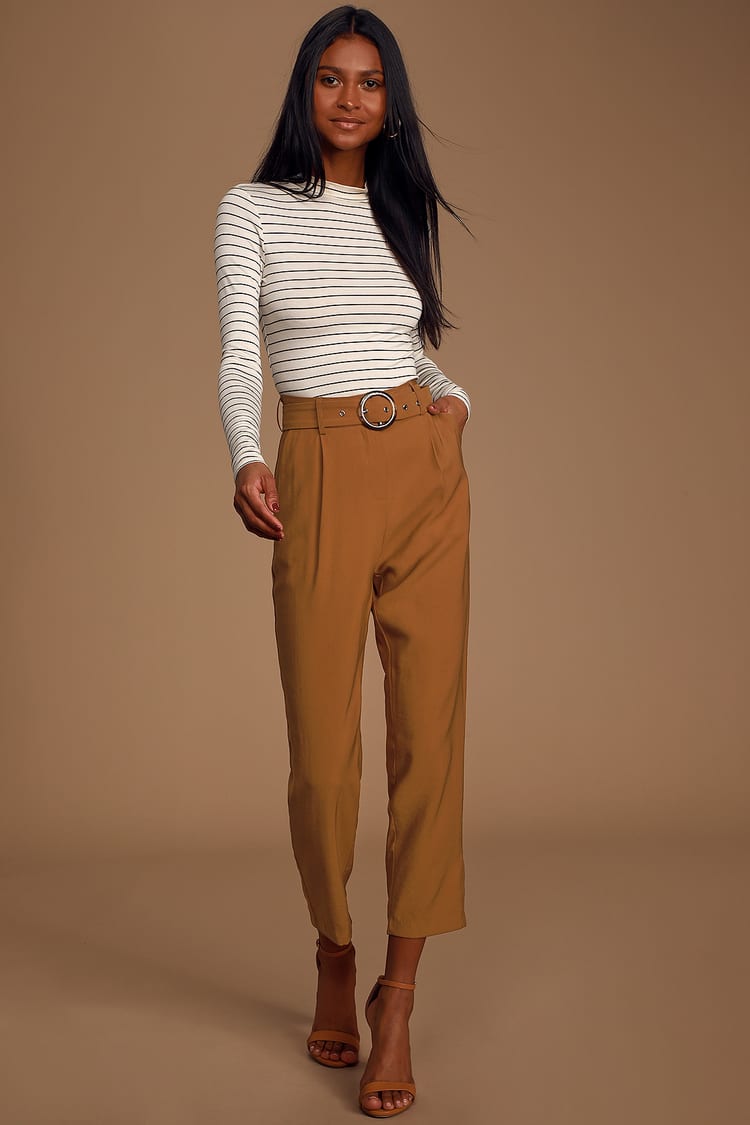 Chic Camel Pants - Tapered Pants - Belted Pants - Trouser Pants - Lulus