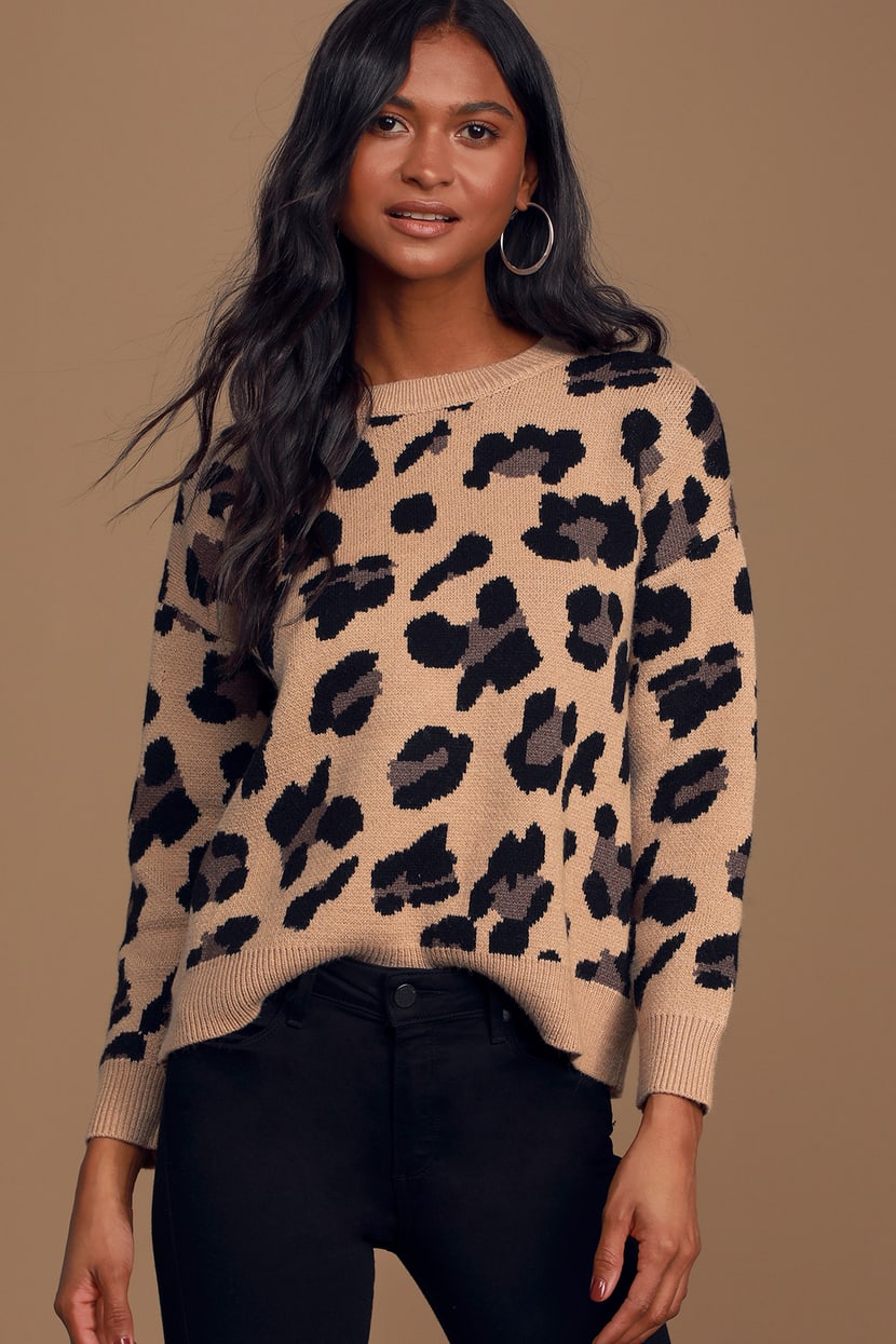 Cute Leopard Print Sweater - Drop Shoulder Sweater - Pullover - Lulus