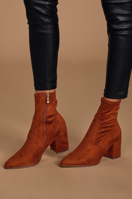 Cute Rust Boots - Suede Boots - Sock 