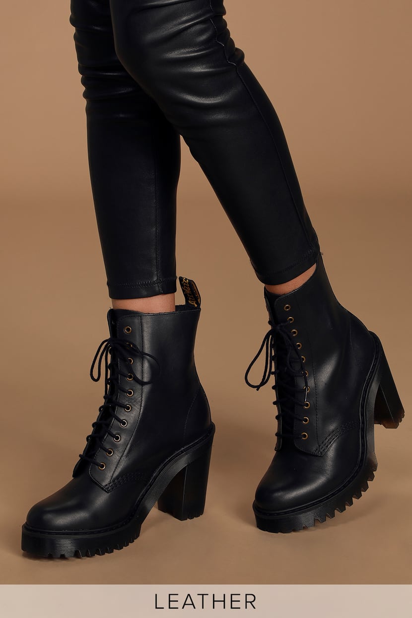 Dr. Martens Kendra - Black Leather Boots - Lace-Up High Heels - Lulus