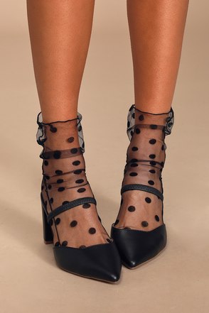 Make A Point Black Sheer Polka Dot Ankle Socks