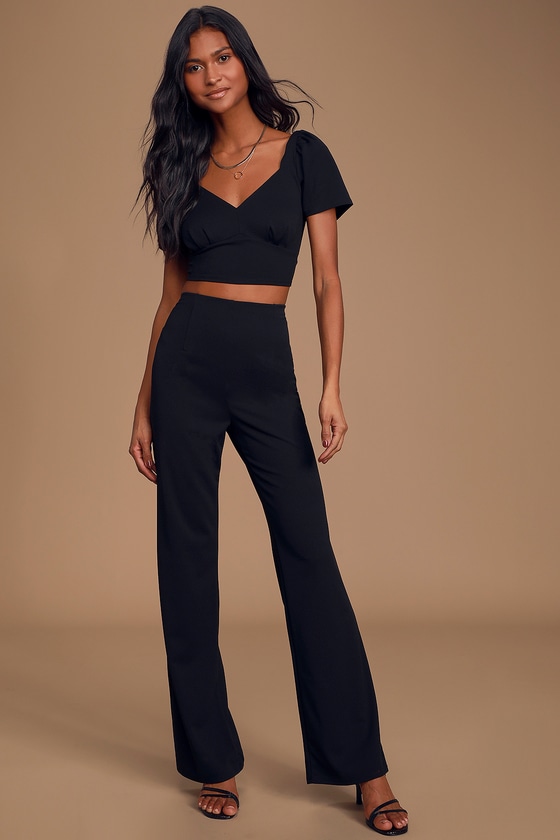 Limousine Dreams Black Puff Sleeve Two-Piece Jumpsuit