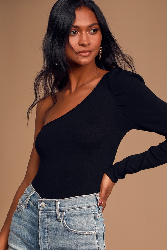 one arm black bodysuit