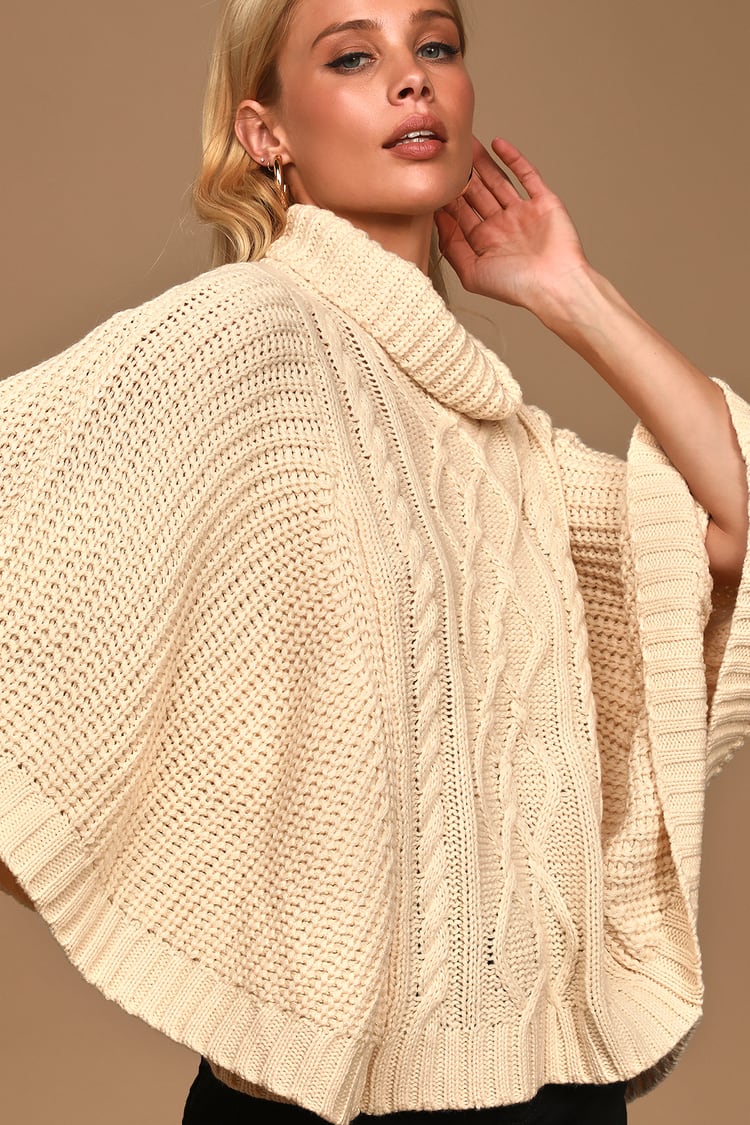 Chic Cream Sweater - Poncho Sweater - Cable Knit Poncho Sweater - Lulus
