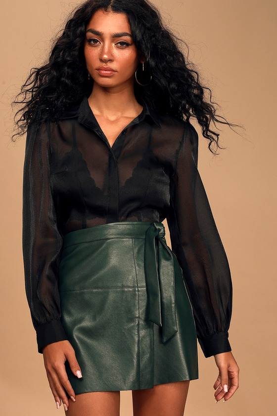 Forest green leather outlet skirt