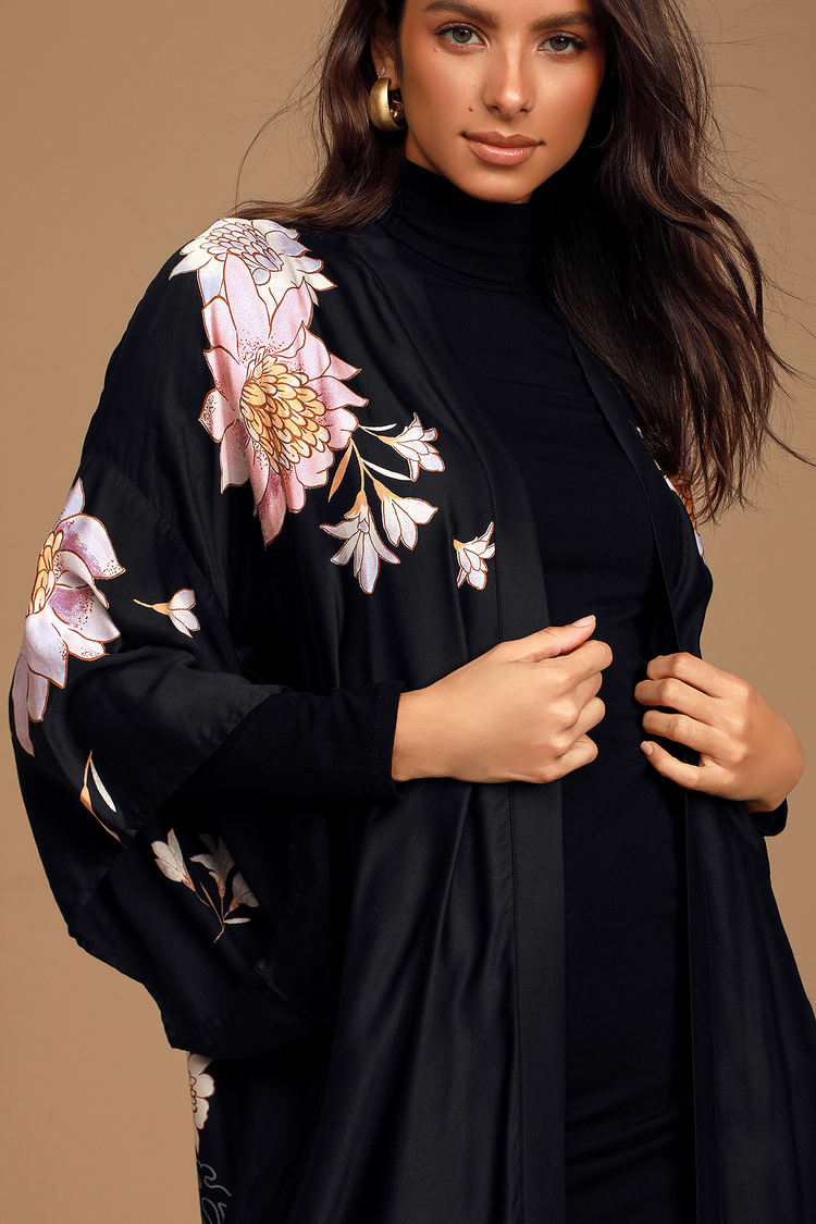 Billabong Eastern Riser - Black Kimono - Dragon Print Kimono Top - Lulus
