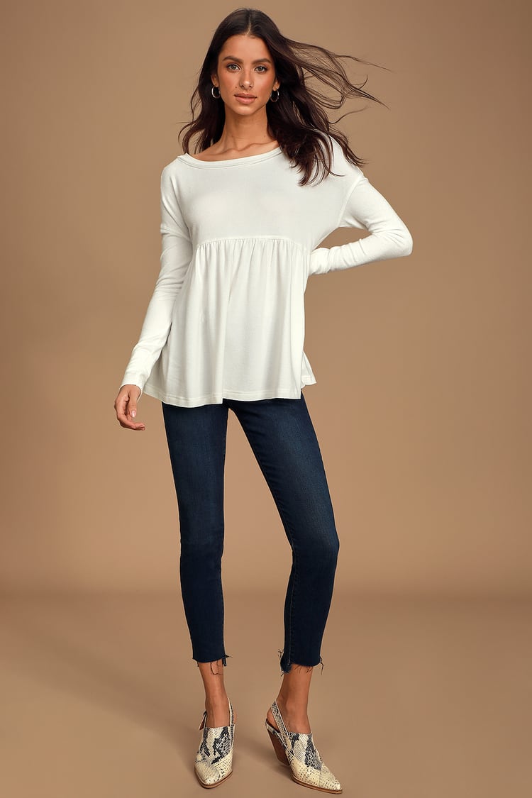 Forever Your Girl White Long Sleeve Babydoll Top