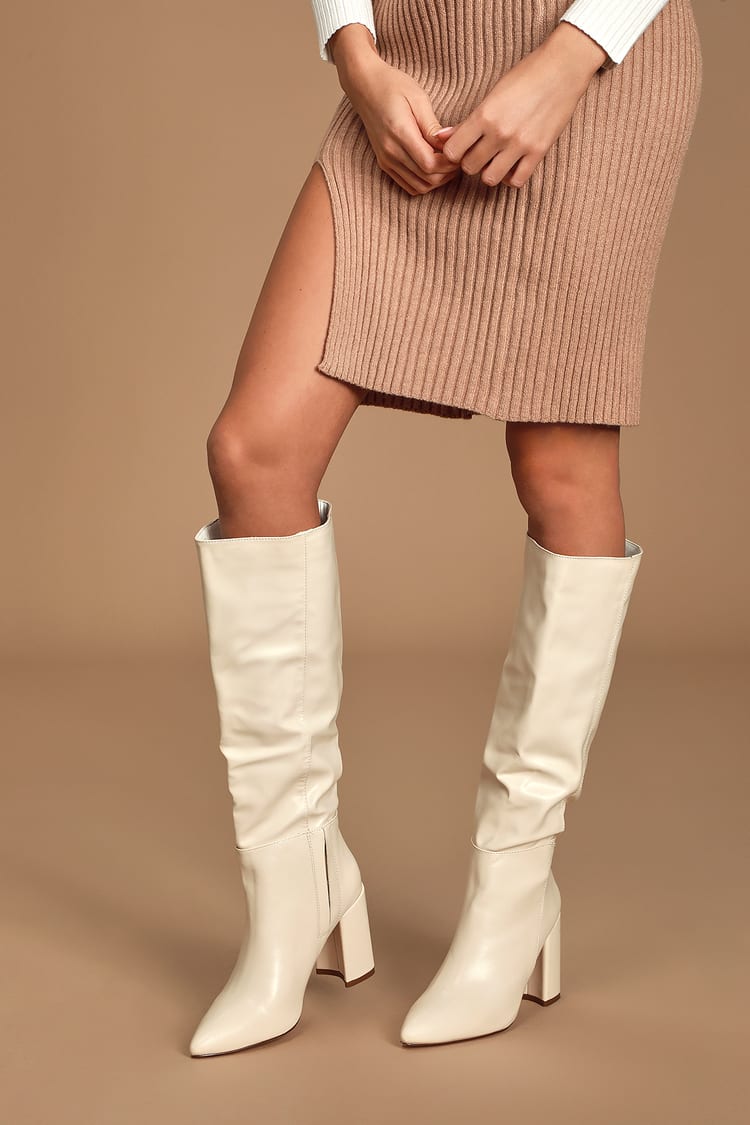 Cute Off White Boots - Vegan Leather Boots - Knee High Boots - Lulus