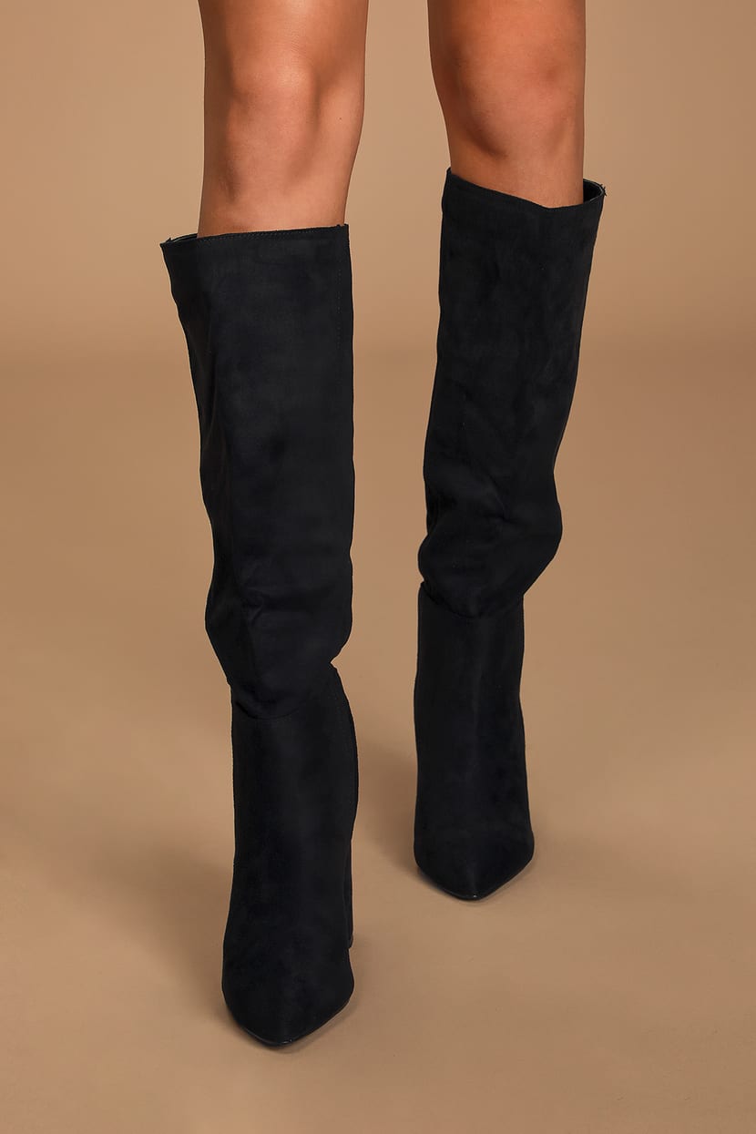 Black Suede Boots - Boots for Women - Slip-On Boots - Knee Boots - Lulus