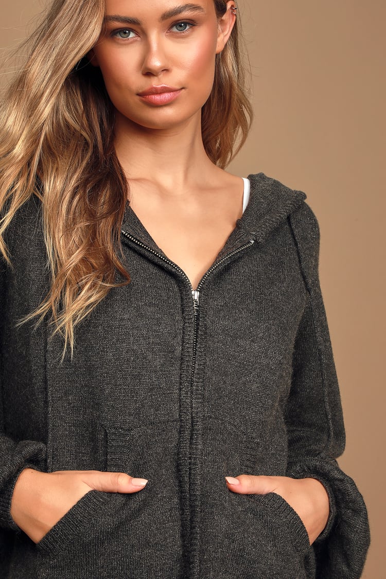 Comfy Grey Sweatshirt - Hooded Sweatshirt - Zip Up Hoodie - Lulus