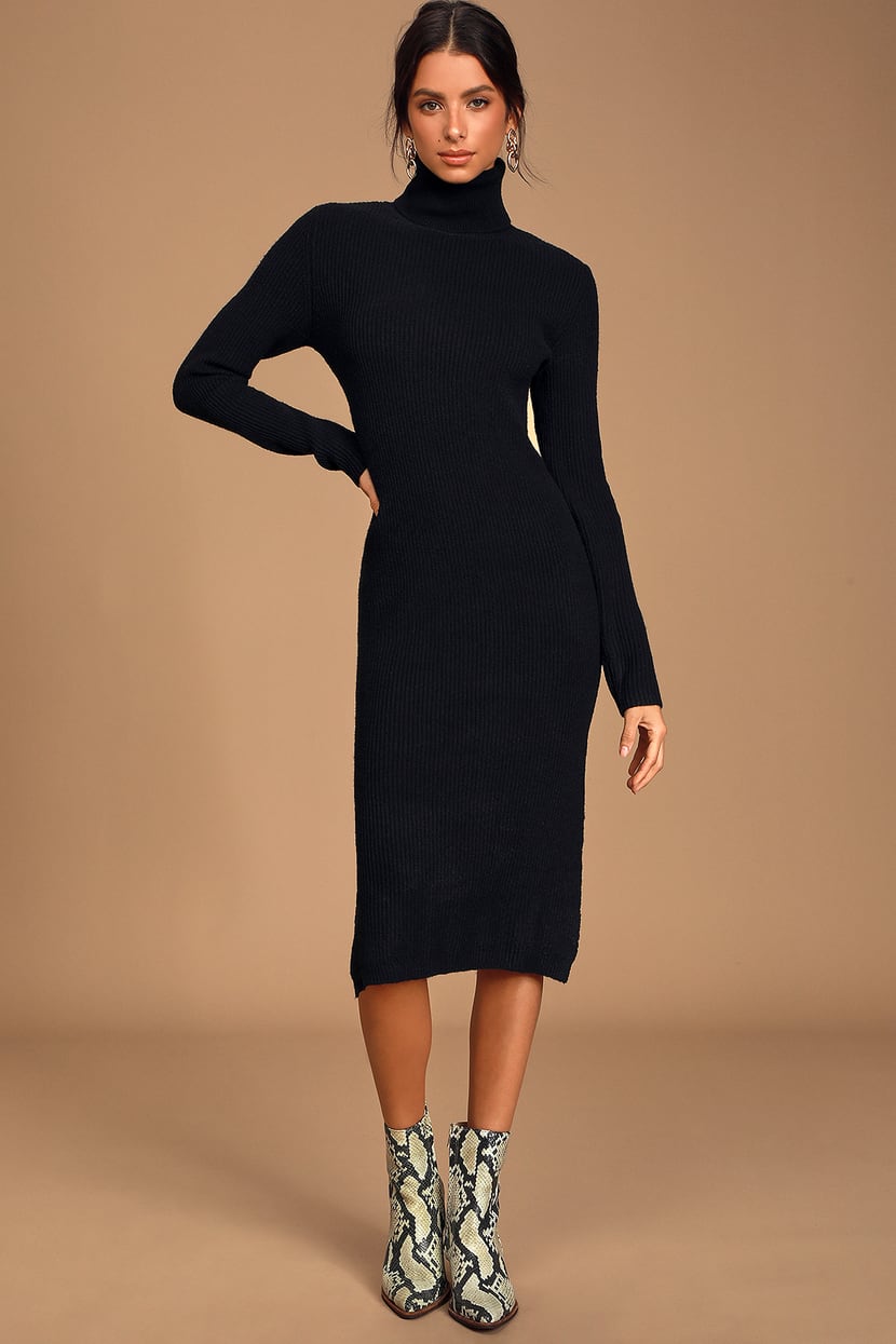 Cozy Black Dress - Sweater Dress - Turtleneck Dress - Dress - Lulus