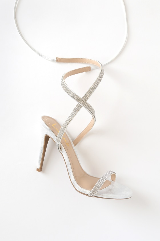 silver wrap up heels