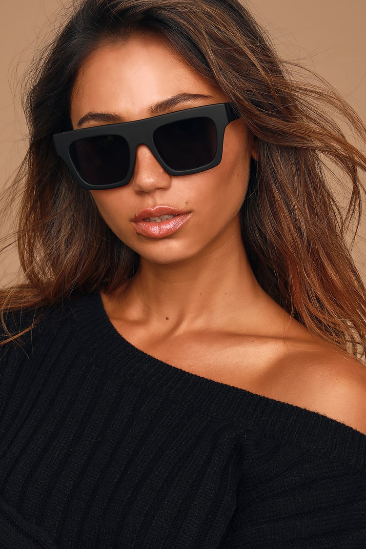Matte Black Sunglasses - Square Sunglasses - Tinted Sunnies - Lulus