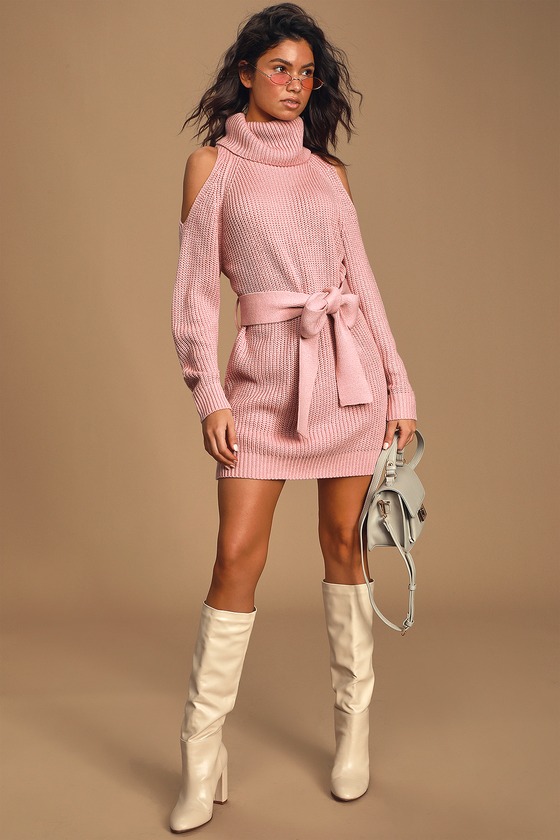 pink turtleneck sweater dress