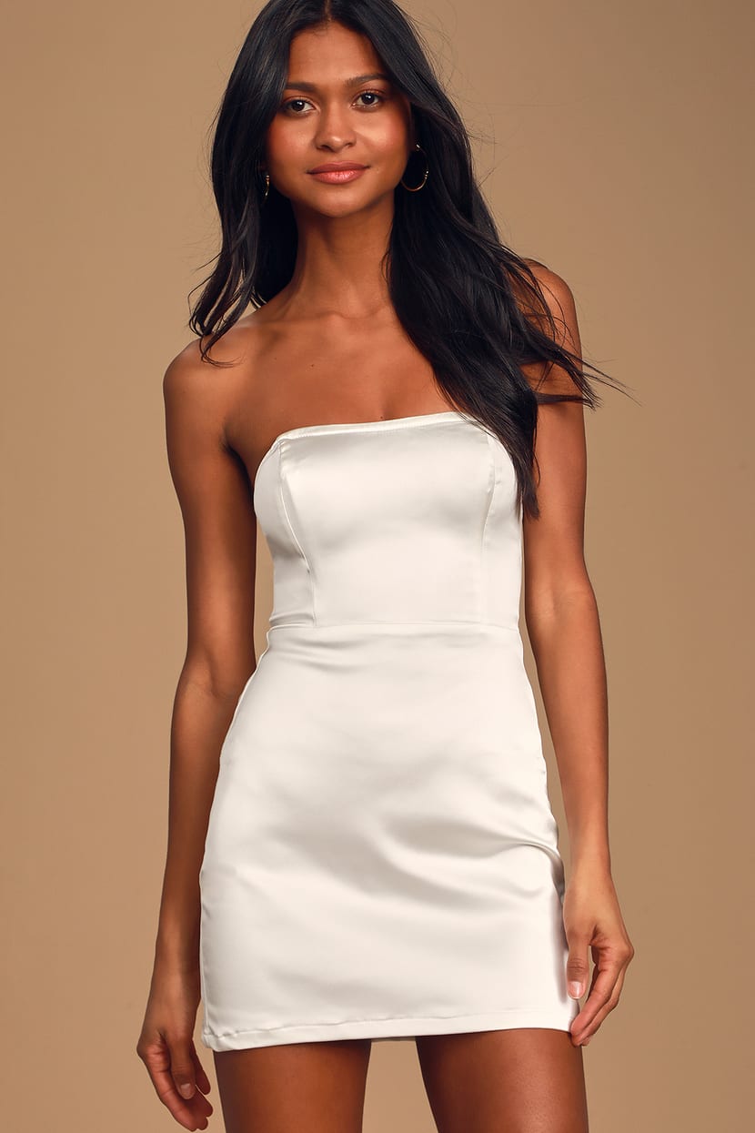 Sexy White Dress - Satin Bodycon Dress - Strapless Mini Dress - Lulus