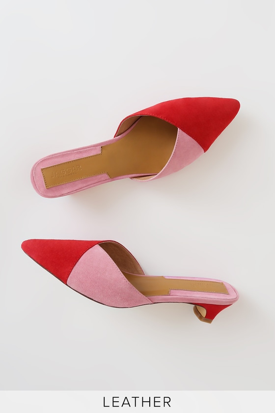 Jaggar The Label Layered - Red and Pink Suede - Pointed-Toe Mules - Lulus
