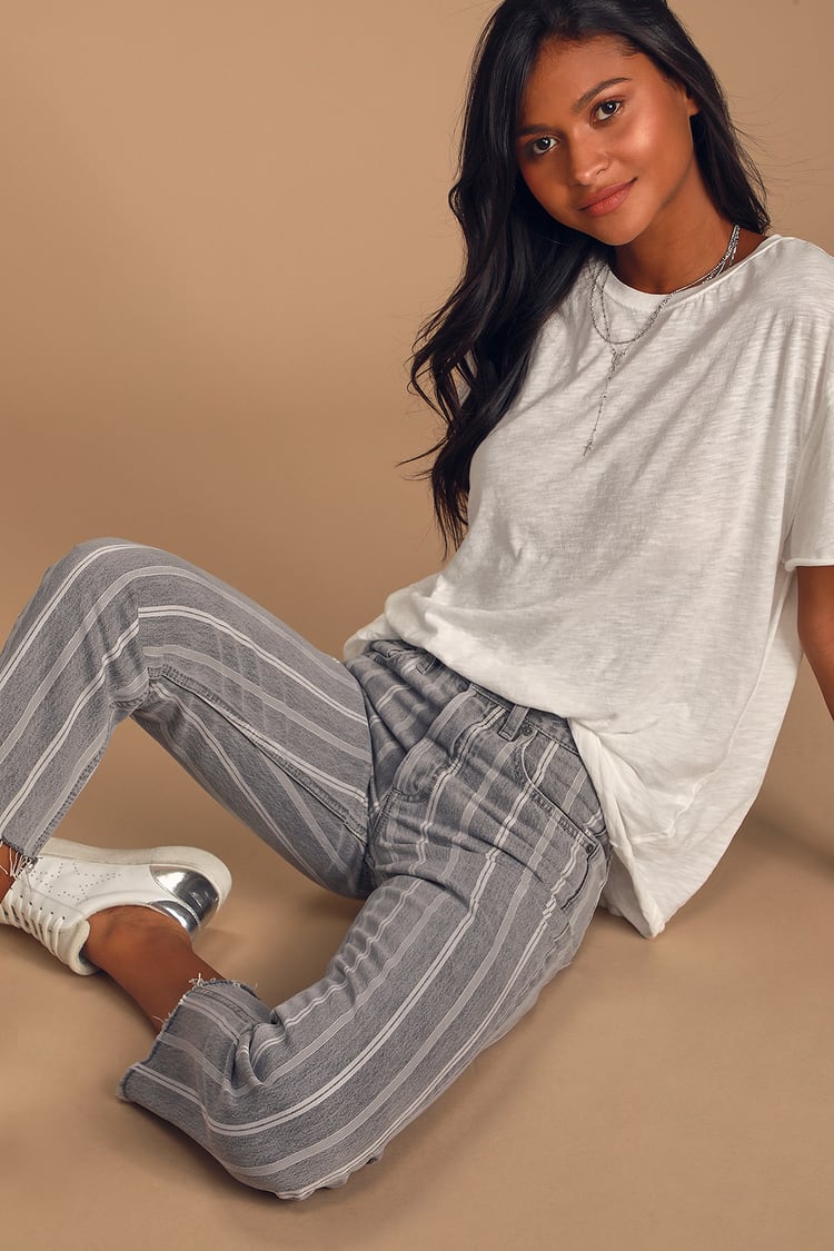 Boyish Tommy - Washed Grey Striped Jeans - High Rise Jeans - Lulus