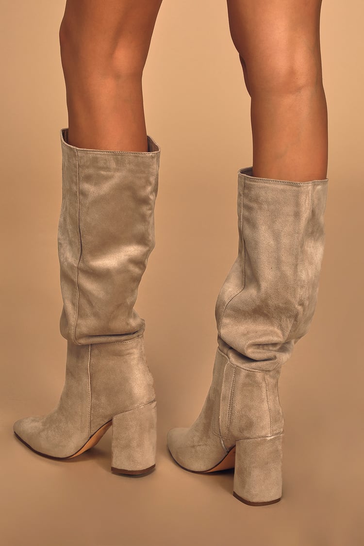 Taupe Suede Boots - Women's Boots - Slip-On Boots - Knee Boots - Lulus
