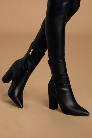 Chic Black Pointed Toe Mid Calf Boots - Block Heel Mid-Calf Boots - Lulus