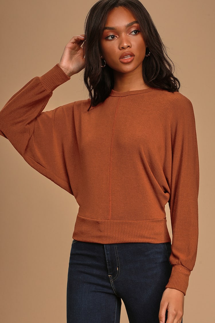Project Social T Luna - Rust Long Sleeve Top - Chic Batwing Top - Lulus