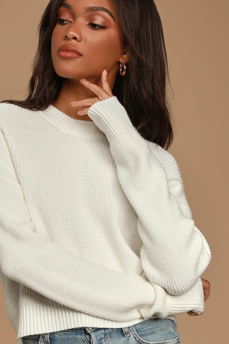 Cute White Sweater - Stretch Knit Sweater - Pullover Sweater - Lulus
