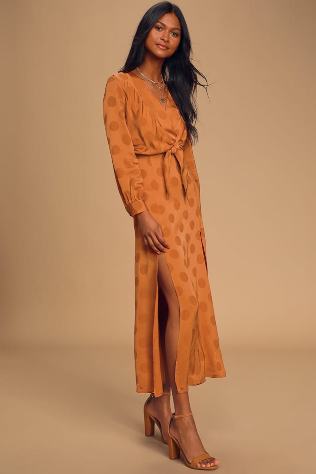 Long - Dress Dot Lulus Dress Evelyn - Midi Sleeve - Capulet Polka Orange