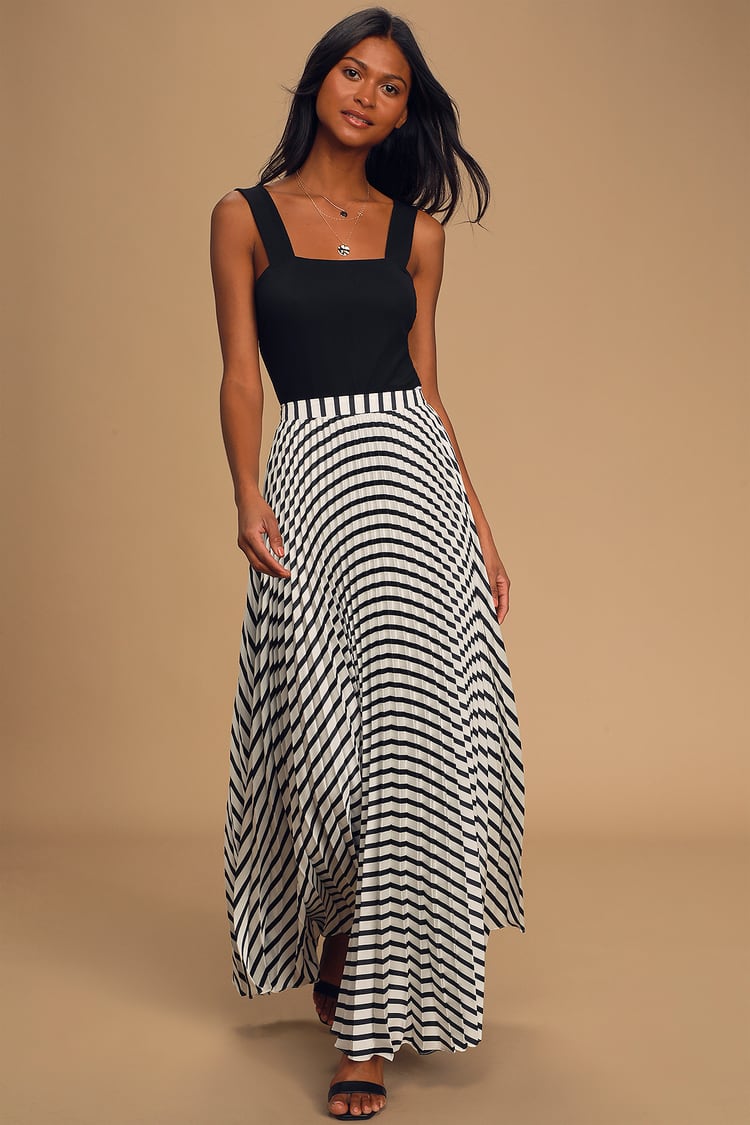 Black and White Striped Skirt - Pleated Maxi Skirt - Maxi Skirt - Lulus