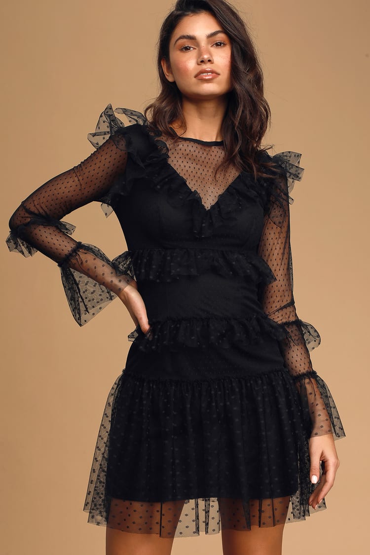 Bellevue Juliette Black Tiered Dress - Mesh Dress - Ruffle Dress - Lulus