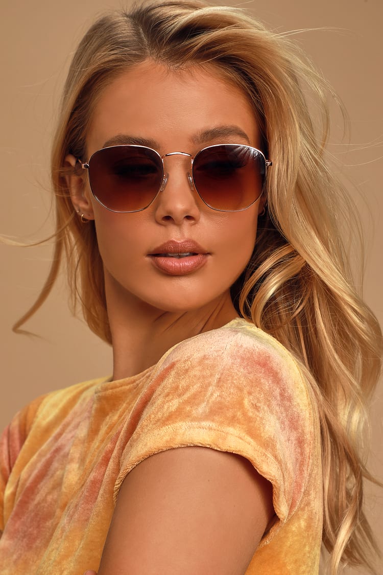 Trendy Rose Gold Sunglasses - Hexagonal Sunnies - Pink Sunglasses - Lulus