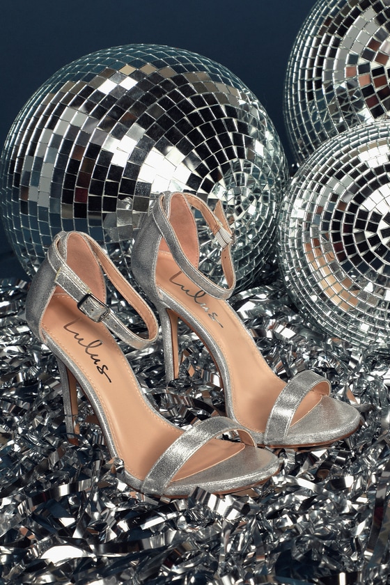 silver single strap heels
