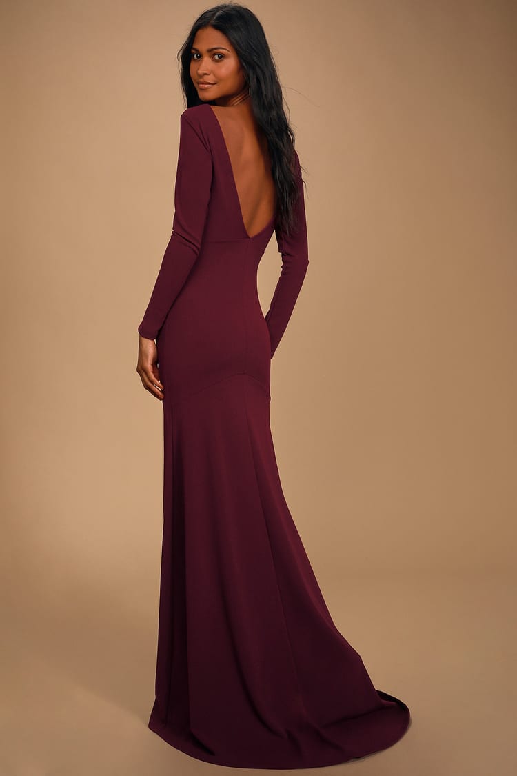 Chic Burgundy Dress - Long Sleeve Maxi Dress - Formal Maxi Dress - Lulus