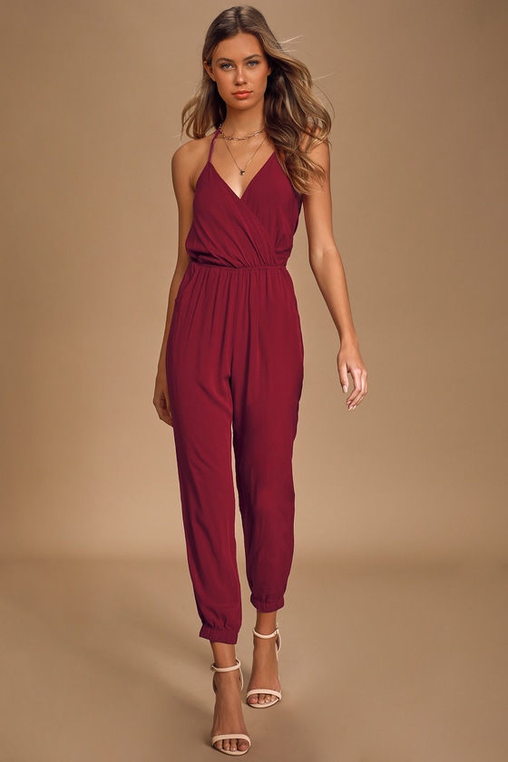 burgundy jumpsuit