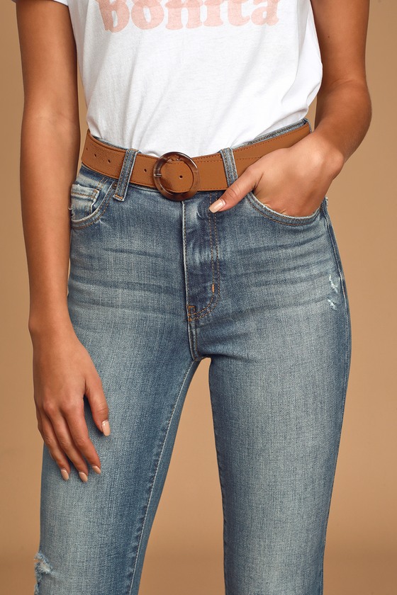 On-Trend Cognac Belt - Suede Belt - Tortoise Buckle Belt - Lulus