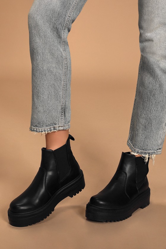 Steve Madden Yardley Ankle Boots - Black Flatform Chelsea Boots - Lulus
