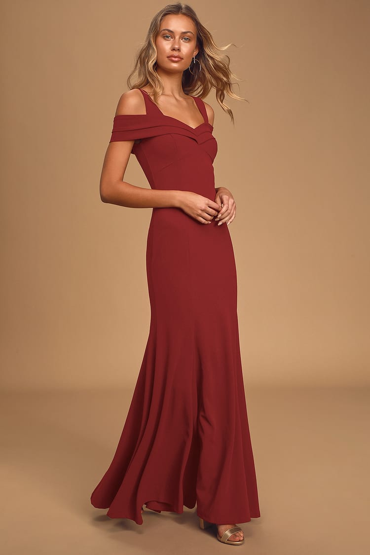 Wine Red Maxi Dress - Off-the-Shoulder Dress - Mermaid Maxi Dress - Lulus
