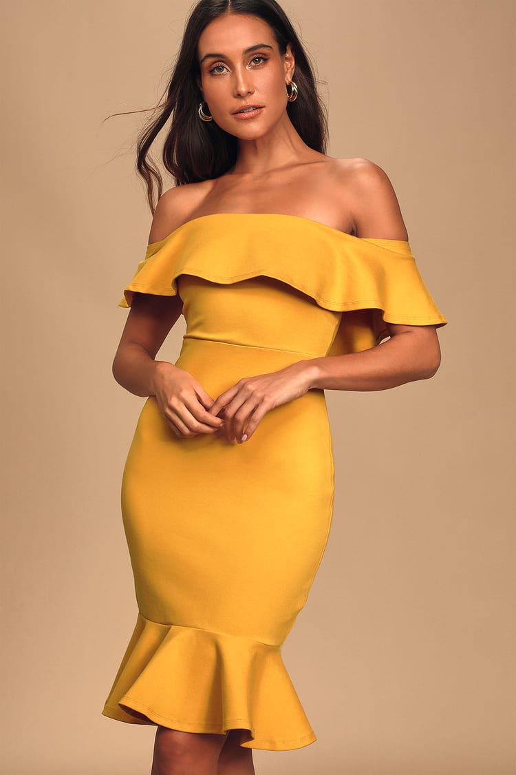 Sexy Yellow Dress - Bodycon Dress - Off-the-Shoulder Dress - Lulus