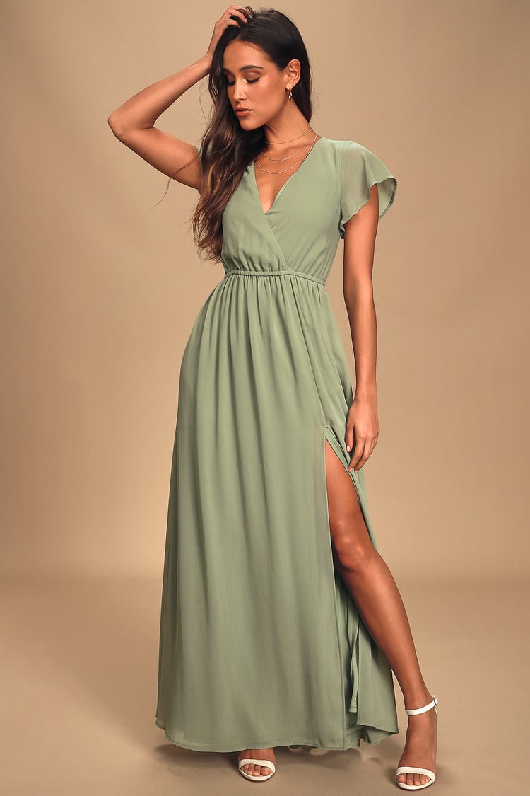 Elegant Sage Brush Maxi Dress - Short Sleeve Maxi Dress - Dress - Lulus